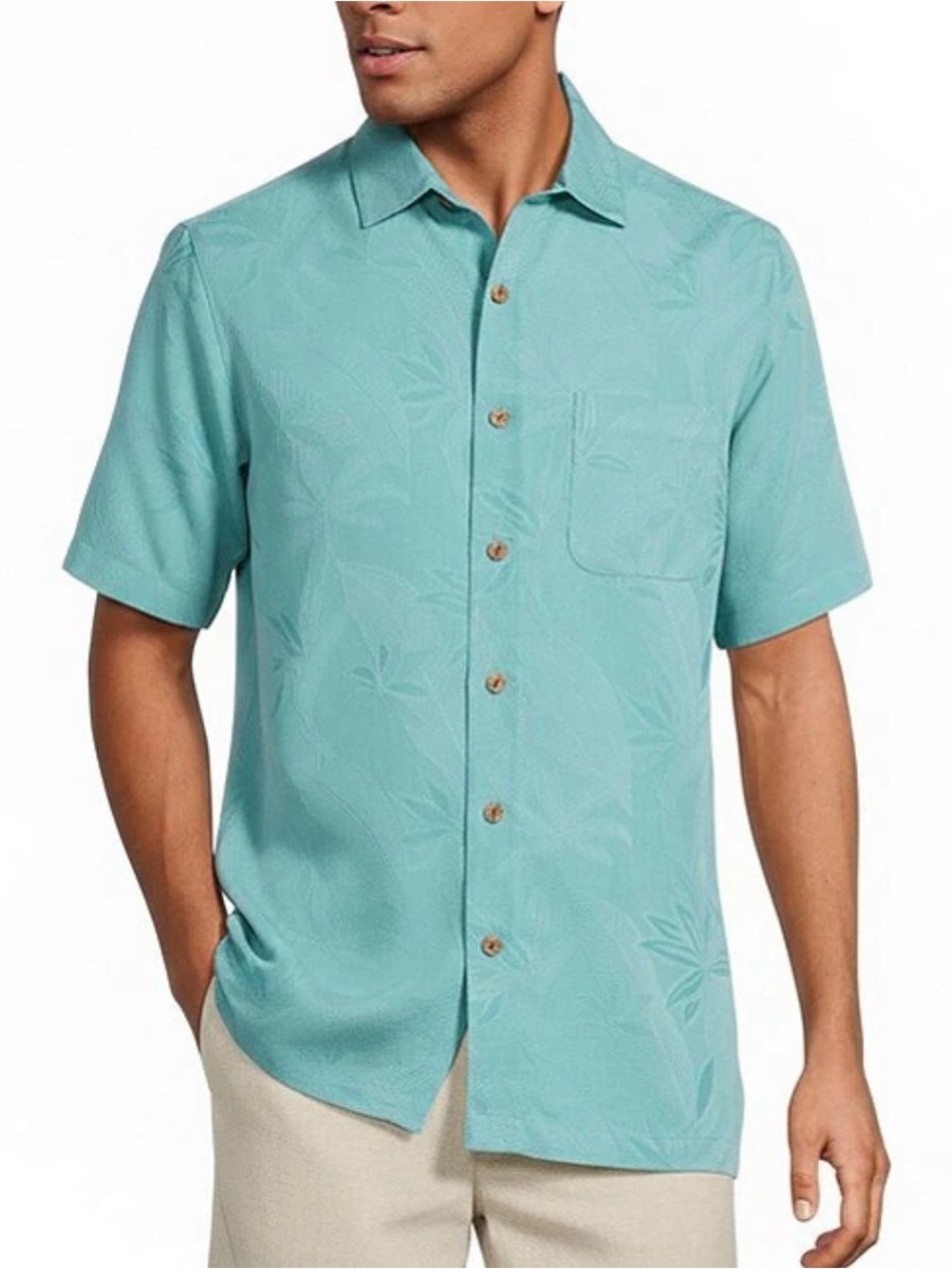 Caribbean Men's Short-Sleeve Button-Down Shirt in Aqua Big&Tall Size LT